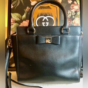 Kate Spade black leather bow satchel handbag